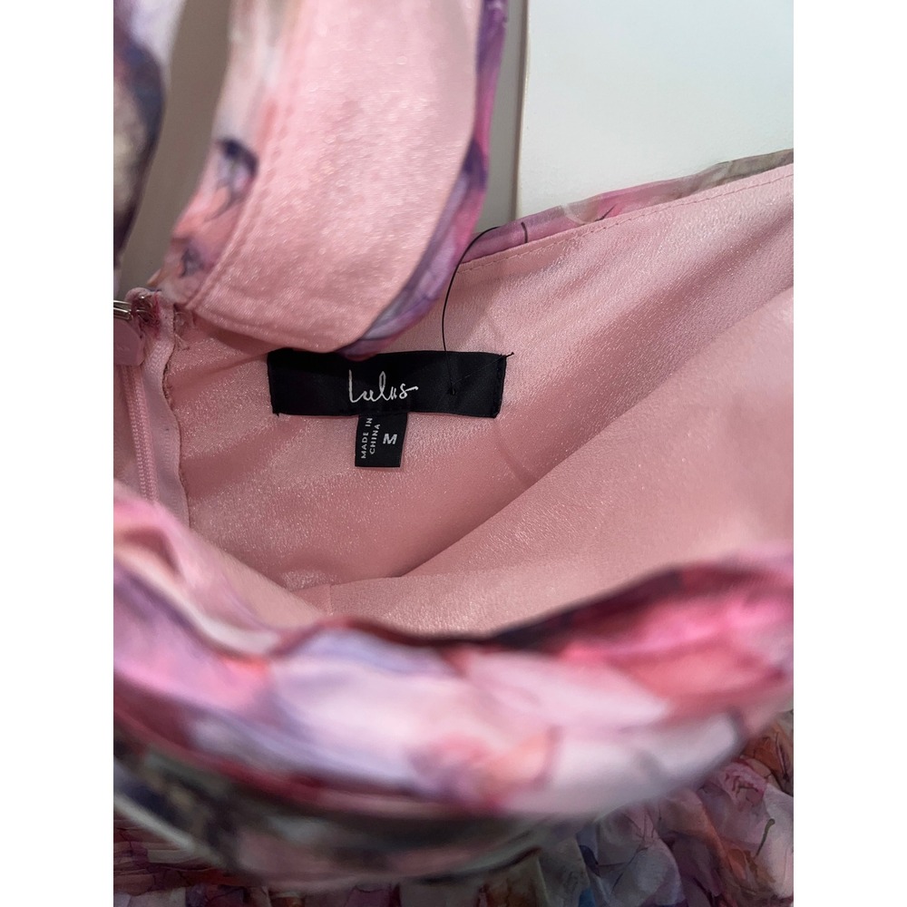 Lulus Dayanara Pink Multi Floral Fairycore Prom Tiered Maxi Dress Sz M - Picture 4 of 7